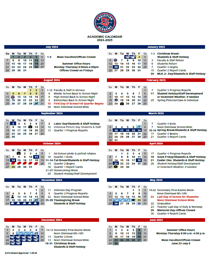 Academic Calendar San Jacinto Christian Academy